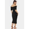 Bodycon Midi Elbise Carmen Yaka Renk Gofre Dokuma Örme Kumaş Uzun Ömürlü Rahat Ve Şık