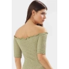 Bodycon Midi Elbise Carmen Yaka Renk Gofre Dokuma Örme Kumaş Uzun Ömürlü Rahat Ve Şık