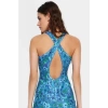 Bodycon Midi Elbise Çiçek Baskı 96% Polyester 120cm Boy Örme Kumaş Dayanıklı Malzeme
