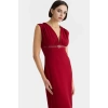 Bodycon Midi Elbise V Yaka Kemerli Scuba Krep Polyester Günlük Uzun Ömürlü Modern Stil