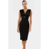 Bodycon Midi Elbise V Yaka Kemerli Scuba Krep Polyester Günlük Uzun Ömürlü Modern Stil