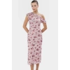 Bodycon Midi Tül Elbise Şık Asimetrik Yaka ve Çiçek Desen Uzun Ömürlü Özenle Seçilmiş