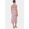 Bodycon Midi Tül Elbise Şık Asimetrik Yaka ve Çiçek Desen Uzun Ömürlü Özenle Seçilmiş