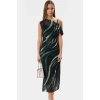 Bodycon Midi Tül Elbise Şık Asimetrik Yaka ve Çiçek Desen Uzun Ömürlü Özenle Seçilmiş
