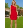 Bodycon Tek Omuzlu Mini Elbise Polyester Elastan Karışımlı Yazlık Şık Elbise Rahat Kullanım
