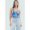 Boyundan Bağlamalı Crop Bluz Soyut Desenli Örme Tül Günlük Stil Yüksek Kalite