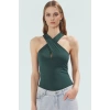 Boyundan Bağlamalı Kolsuz Bluz Polyester Elastan Kumaş Fitted Kalıp Şık Görünüm
