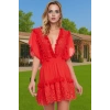 Brode Detaylı V Yaka Pamuklu Mini Elbise Yaz Koleksiyonu Rahat Ve Şık Modern Stil Modern Stil