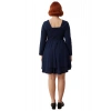 Büyük Beden Kadın Kare Yaka Düz Lacivert Mini Elbise Örme Kumaş Uzun Kol Kış Modası Kaliteli