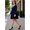 Büyük Beden Kadın Kare Yaka Düz Lacivert Mini Elbise Örme Kumaş Uzun Kol Kış Modası Kaliteli