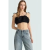 Büzgülü Askılı Crop Bluz Rahat Yazlık Dokuma Uzun Ömürlü Trend Tasarım Yüksek Kalite