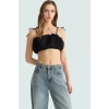 Büzgülü Askılı Crop Bluz Rahat Yazlık Dokuma Uzun Ömürlü Trend Tasarım Yüksek Kalite