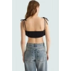 Büzgülü Askılı Crop Bluz Rahat Yazlık Dokuma Uzun Ömürlü Trend Tasarım Yüksek Kalite