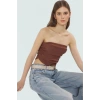 Büzgülü Örme Straplez Bluz Crop Fitted Rahat Yazlık Uzun Ömürlü Ve Şık