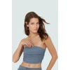 Büzgülü Örme Straplez Bluz Crop Fitted Rahat Yazlık Uzun Ömürlü Ve Şık