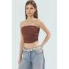 Büzgülü Örme Straplez Bluz Crop Fitted Rahat Yazlık Uzun Ömürlü Ve Şık