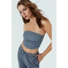 Büzgülü Örme Straplez Bluz Crop Fitted Rahat Yazlık Uzun Ömürlü Ve Şık