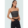 Büzgülü Örme Straplez Bluz Crop Fitted Rahat Yazlık Uzun Ömürlü Ve Şık