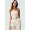 Büzgülü Örme Straplez Bluz Crop Fitted Rahat Yazlık Uzun Ömürlü Ve Şık