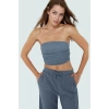 Büzgülü Örme Straplez Bluz Crop Fitted Rahat Yazlık Uzun Ömürlü Ve Şık