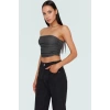 Büzgülü Örme Straplez Bluz Crop Fitted Rahat Yazlık Uzun Ömürlü Ve Şık
