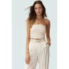 Büzgülü Örme Straplez Bluz Crop Fitted Rahat Yazlık Uzun Ömürlü Ve Şık