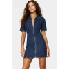 Care Koleksiyonu Mini Denim Elbise Gömlek Yaka Fermuarlı Bodycon 88cm Şık Görünüm Uzun Ömürlü