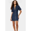 Care Koleksiyonu Mini Denim Elbise Gömlek Yaka Fermuarlı Bodycon 88cm Şık Görünüm Uzun Ömürlü