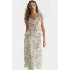 Çiçek Desenli A line Maxi Elbise Şifon Kumaş Rahat Kalıp Yazlık Modern Stil Özel Tasarım