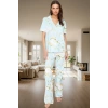 Çiçek Desenli Pamuk Pijama Takımı Regular Kalıp Boru Paça Evde Rahatlık Rahat Kullanım