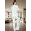 Çiçek Desenli Pamuk Pijama Takımı Regular Kalıp Boru Paça Evde Rahatlık Rahat Kullanım