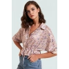 Çiçek Desenli Saten Bluz; Kadın Crop Düğmeli; 100% Polyester Dayanıklı Malzeme Şık Görünüm