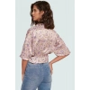 Çiçek Desenli Saten Bluz; Kadın Crop Düğmeli; 100% Polyester Dayanıklı Malzeme Şık Görünüm