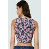 Çiçek Desenli Tül Örme Bluz Fitted Vücut Asimetrik Uzun Ömürlü Kaliteli İşçilik
