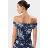 Çiçekli Bodycon Midi Elbise Tül Dokuma Carmen Yaka Rahat Kalıp Günlük Kullanım İçin