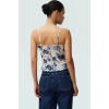 Çiçekli Crop Bluz Polyester Örme Kumaş Kalp Yaka İnce Askılı Yazlık Zarifane Tasarım
