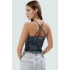 Çiçekli Desenli Fitted Vücuda Oturan Askılı Crop Bluz Örme Tül Kumaş Özenle Seçilmiş