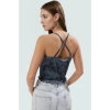 Çiçekli Desenli Fitted Vücuda Oturan Askılı Crop Bluz Örme Tül Kumaş Özenle Seçilmiş