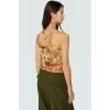 Çiçekli Desenli Fitted Vücuda Oturan Askılı Crop Bluz Örme Tül Kumaş Özenle Seçilmiş