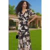 Çiçekli Desenli V Yaka Maxi Elbise Örme Kumaş Astarlı Bodycon Özenle Seçilmiş Zarifane Tasarım