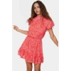 Çiçekli Mini Elbise Astarlı Kısa Kollu Dik Yaka Polyester Yazlık Dayanıklı Malzeme