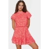 Çiçekli Mini Elbise Astarlı Kısa Kollu Dik Yaka Polyester Yazlık Dayanıklı Malzeme