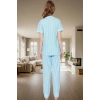 Çizgili Homewear Pijama Takımı Pamuk ve Polyester Karışımı Yüksek Kalite Mükemmel Uyum
