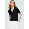 Çizgili Polo Yaka Fitted Vücuda Oturan Viskon Bluz Seçkin Malzeme Kaliteli İşçilik