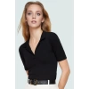 Çizgili Polo Yaka Fitted Vücuda Oturan Viskon Bluz Seçkin Malzeme Kaliteli İşçilik