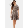 Çok Leopar Desenli Mini Denim Elbise Fırfırlı Etek Pamuk Yazlık Modern Stil