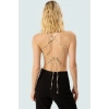 Çok Polyester Crop Bluz Degaje Yaka İnce Askılı Yazlık Tasarım Modern Stil
