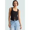 Crop Bluz 75% Polyester 23% Viskoz 2% Elastan Bisiklet Yaka Fitted Şık Görünüm