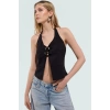 Crop Bluz V Yaka Kolsuz Fitted Polyester Elastan Karışım Trend Tasarım Özel