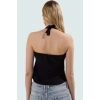 Crop Bluz V Yaka Kolsuz Fitted Polyester Elastan Karışım Trend Tasarım Özel